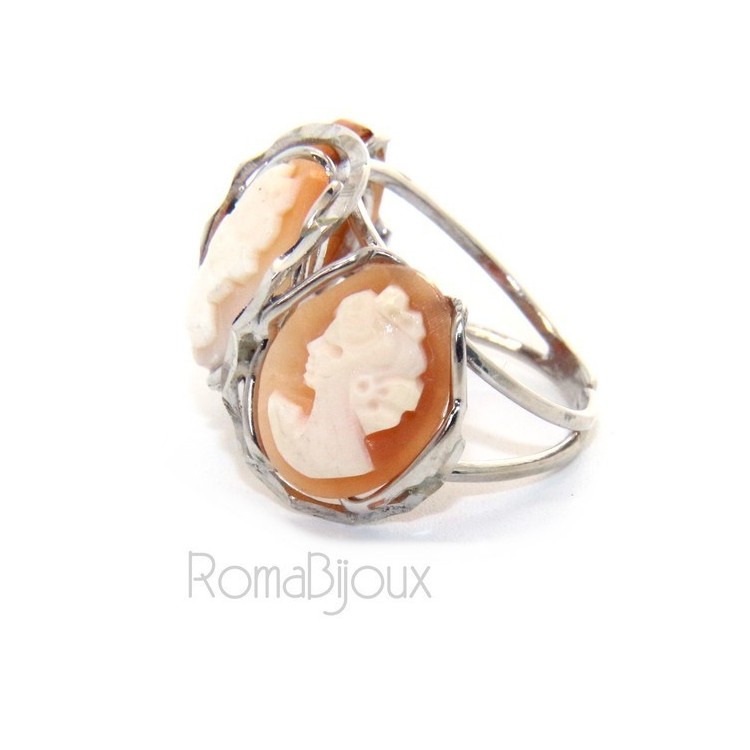 RMB|925 Silver: Woman open open trilogy italian cammeos tris adjustable woman's oval face