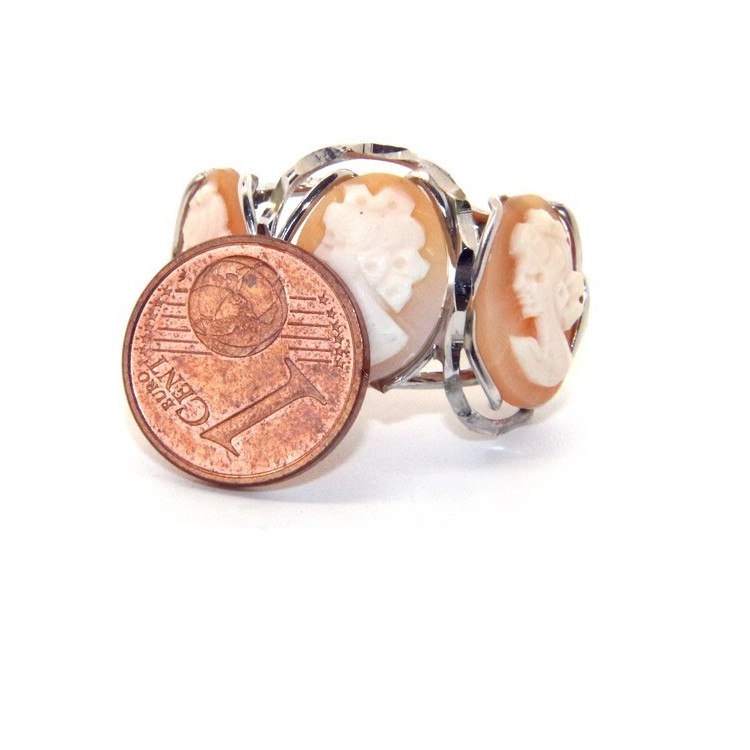 RMB|925 Silver: Woman open open trilogy italian cammeos tris adjustable woman's oval face