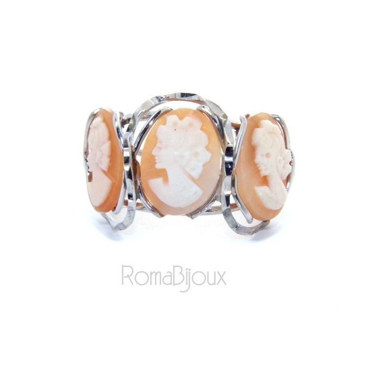 RMB|925 Silver: Woman open open trilogy italian cammeos tris adjustable woman's oval face