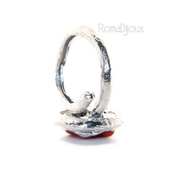 RMB|Silver 925: Women's adjustable hand ring made of natural intense red coral barrels