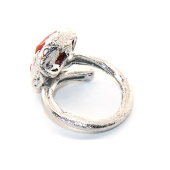 RMB|Silver 925: Women's adjustable hand ring made of natural intense red coral barrels