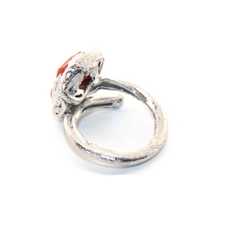 RMB|Silver 925: Women's adjustable hand ring made of natural intense red coral barrels