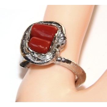 RMB|Argento 925 : Anello donna regolabile realizzato a mano barilotti corallo rosso intenso naturale
