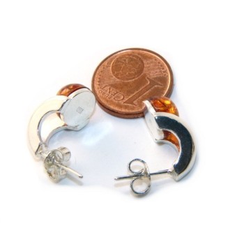 RMB|Orecchini donna in Argento 925 con mezza perla carbochon di ambra baltica color cognac