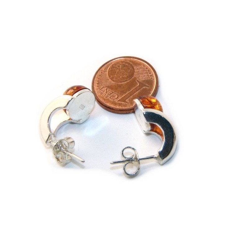 RMB|Orecchini donna in Argento 925 con mezza perla carbochon di ambra baltica color cognac