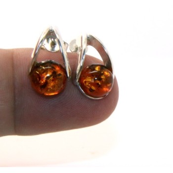 RMB|Orecchini donna in Argento 925 con mezza perla carbochon di ambra baltica color cognac