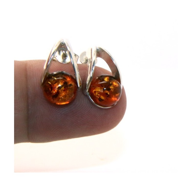 RMB|Earrings in 925 Sterling Silver with half pearl carbochon of amber colored cognac