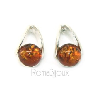 RMB|Orecchini donna in Argento 925 con mezza perla carbochon di ambra baltica color cognac
