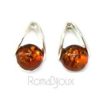 RMB|Orecchini donna in Argento 925 con mezza perla carbochon di ambra baltica color cognac