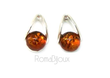 RMB|Orecchini donna in Argento 925 con mezza perla carbochon di ambra baltica color cognac