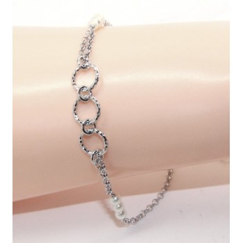 RMB|Bracciale uomo donna ragazzo Argento 925 lavorazione a rosario perle bianco con cerchi diamantati 16,50-19,50 cm