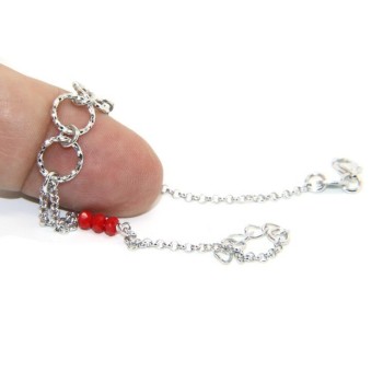 RMB|Bracciale uomo donna ragazzo Argento 925 lavorazione a rosario cristallo rosso con cerchi diamantati 16,50-19,50 cm