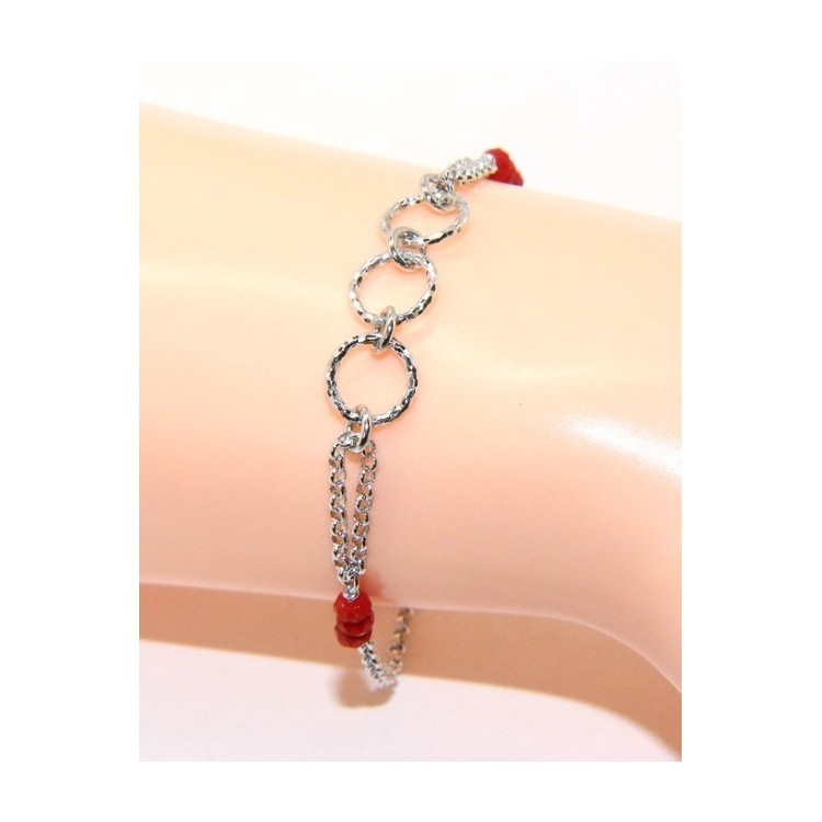 RMB|Bracelet man woman boy Silver 925 red rosary work with diamond rings 16.50-19.50 cm