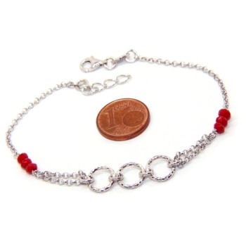 RMB|Bracciale uomo donna ragazzo Argento 925 lavorazione a rosario cristallo rosso con cerchi diamantati 16,50-19,50 cm