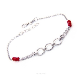 RMB|Bracciale uomo donna ragazzo Argento 925 lavorazione a rosario cristallo rosso con cerchi diamantati 16,50-19,50 cm