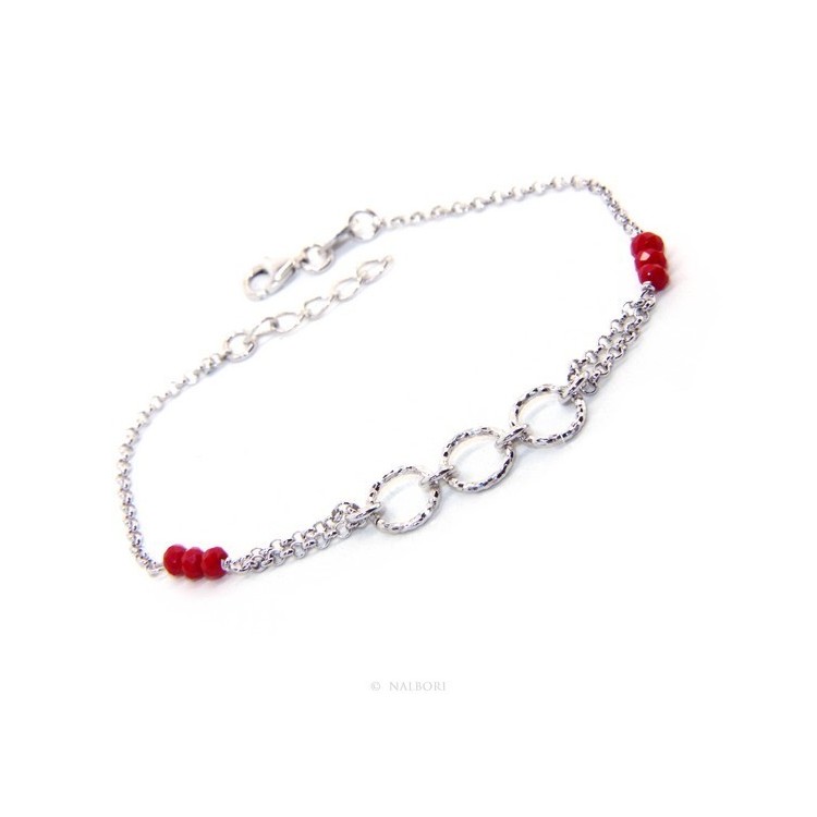 RMB|Bracelet man woman boy Silver 925 red rosary work with diamond rings 16.50-19.50 cm