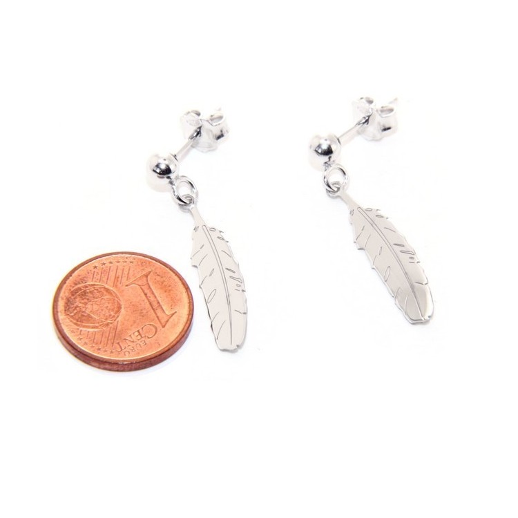 RMB|Silver 925: woman earrings with ball and feather pendant cut and laser engraved