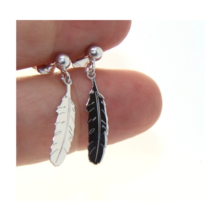 RMB|Silver 925: woman earrings with ball and feather pendant cut and laser engraved
