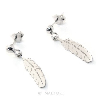 RMB|Silver 925: woman earrings with ball and feather pendant cut and laser engraved