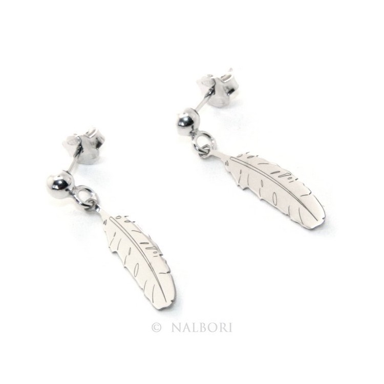 RMB|Silver 925: woman earrings with ball and feather pendant cut and laser engraved