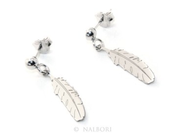 RMB|Silver 925: woman earrings with ball and feather pendant cut and laser engraved