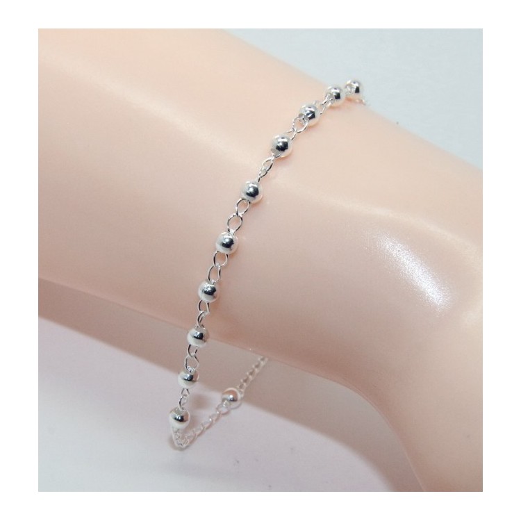 RMB|Bracciale uomo donna ragazzo Argento 925 rosario palline 3 mm semplice croce latina cm 17,00