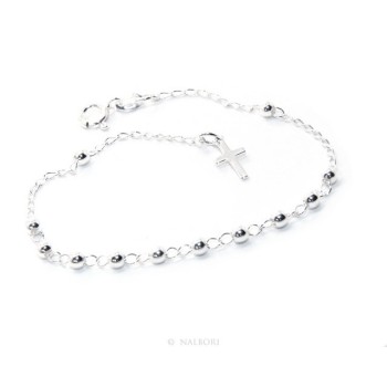 RMB|Bracciale uomo donna ragazzo Argento 925 rosario palline 3 mm semplice croce latina cm 17,00