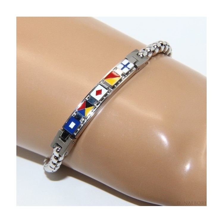 RMB|NALBORI bracelet stainless steel bolted plate with glazed flags 19,50 cm