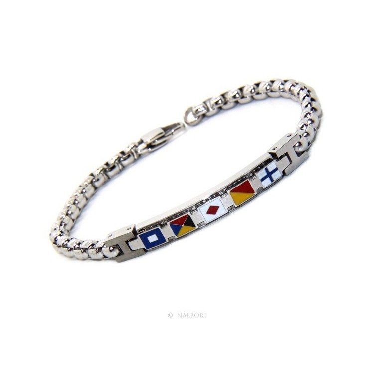 RMB|NALBORI bracelet stainless steel bolted plate with glazed flags 19,50 cm