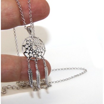 RMB|NALBORI collana donna rolo' con ciondolo grande pendente acchiappasogni acchiappa sogni 3 piume