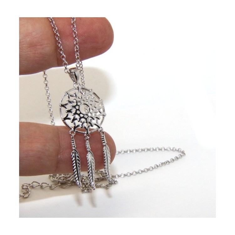 RMB|NALBORI collana donna rolo' con ciondolo grande pendente acchiappasogni acchiappa sogni 3 piume