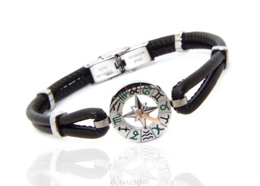 RMB|Stainless steel bracelet and skin leather hypoallergenic  zodiac zodiacal 19 cm