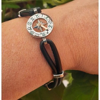 RMB|Stainless steel bracelet and skin leather hypoallergenic  zodiac zodiacal 19 cm
