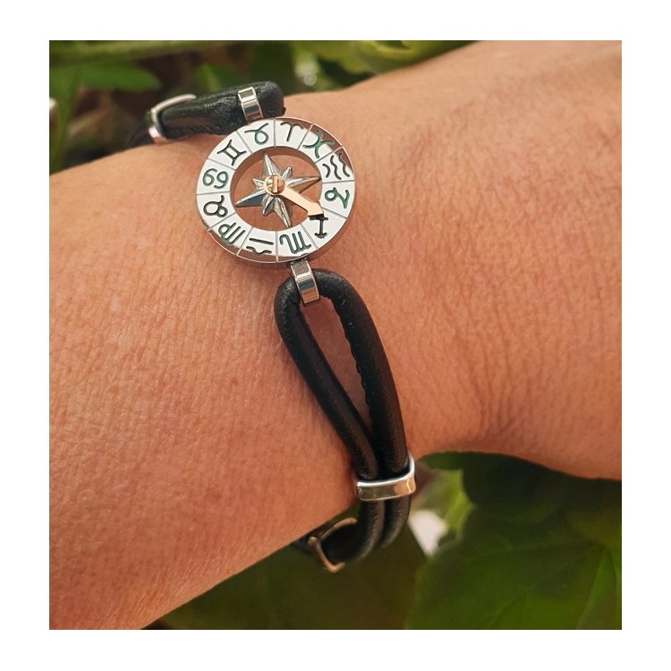 RMB|Stainless steel bracelet and skin leather hypoallergenic  zodiac zodiacal 19 cm