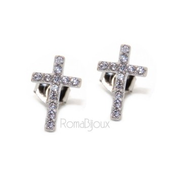 RMB|Argento 925 : orecchini uomo/donna punto luce croce pavè zircone bianco 11x7,5 mm