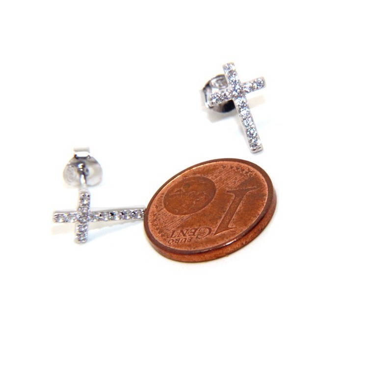 RMB|Silver 925: man / woman earrings light cross pendant white zircon 11x7.5 mm