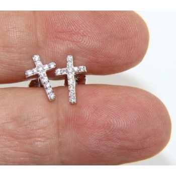 RMB|Silver 925: man / woman earrings light cross pendant white zircon 11x7.5 mm