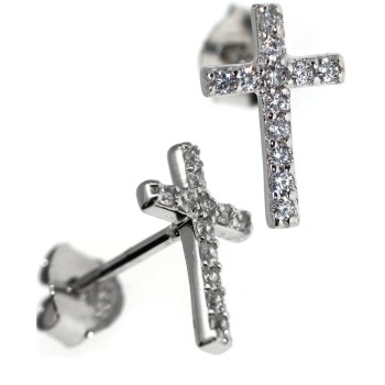 RMB|Silver 925: man / woman earrings light cross pendant white zircon 11x7.5 mm