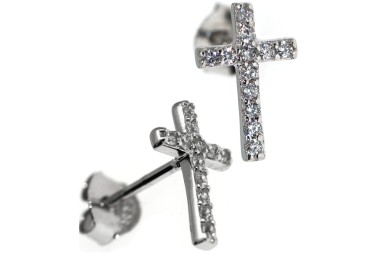 RMB|Silver 925: man / woman earrings light cross pendant white zircon 11x7.5 mm