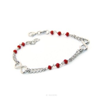 RMB|Man Woman Bracelet Silver 925 red rosary workmanship with infinite 15,50-18,00 cm