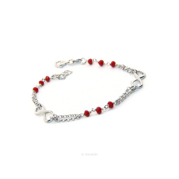 RMB|Man Woman Bracelet Silver 925 red rosary workmanship with infinite 15,50-18,00 cm