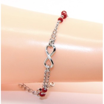 RMB|Bracciale uomo donna Argento 925 lavorazione a rosario cristallo rosso con infinito 15,50-18,00 cm