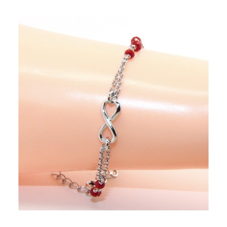 RMB|Man Woman Bracelet Silver 925 red rosary workmanship with infinite 15,50-18,00 cm