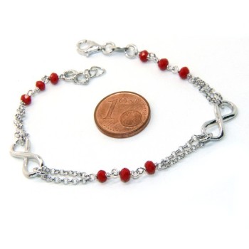 RMB|Bracciale uomo donna Argento 925 lavorazione a rosario cristallo rosso con infinito 15,50-18,00 cm