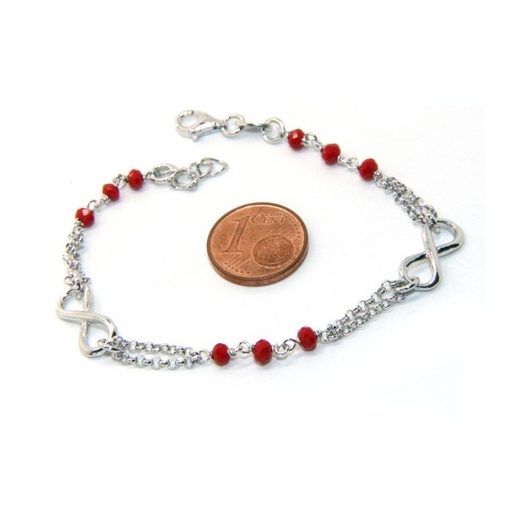 RMB|Man Woman Bracelet Silver 925 red rosary workmanship with infinite 15,50-18,00 cm