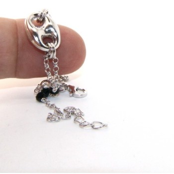 RMB|Men's bracelet boy boy Silver 925 black crystal rosary work with navy blue knit 15,00-18,00 cm