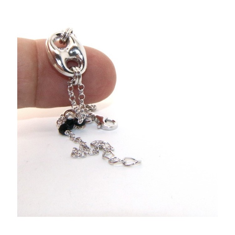 RMB|Men's bracelet boy boy Silver 925 black crystal rosary work with navy blue knit 15,00-18,00 cm