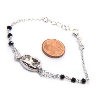 RMB|Men's bracelet boy boy Silver 925 black crystal rosary work with navy blue knit 15,00-18,00 cm