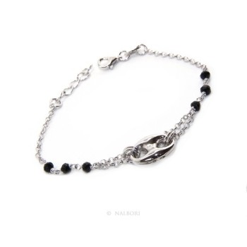 RMB|Men's bracelet boy boy Silver 925 black crystal rosary work with navy blue knit 15,00-18,00 cm