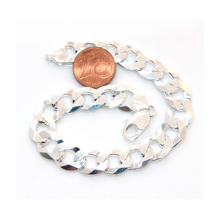 RMB|ARGENTO 925 : Bracciale uomo catena da 11 mm grumetta grumettone massiccio lungo 22 cm pieno pesante